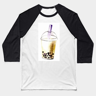 Milk Tea Boba Bubble Tea Watercolour Illustration Baseball T-Shirt